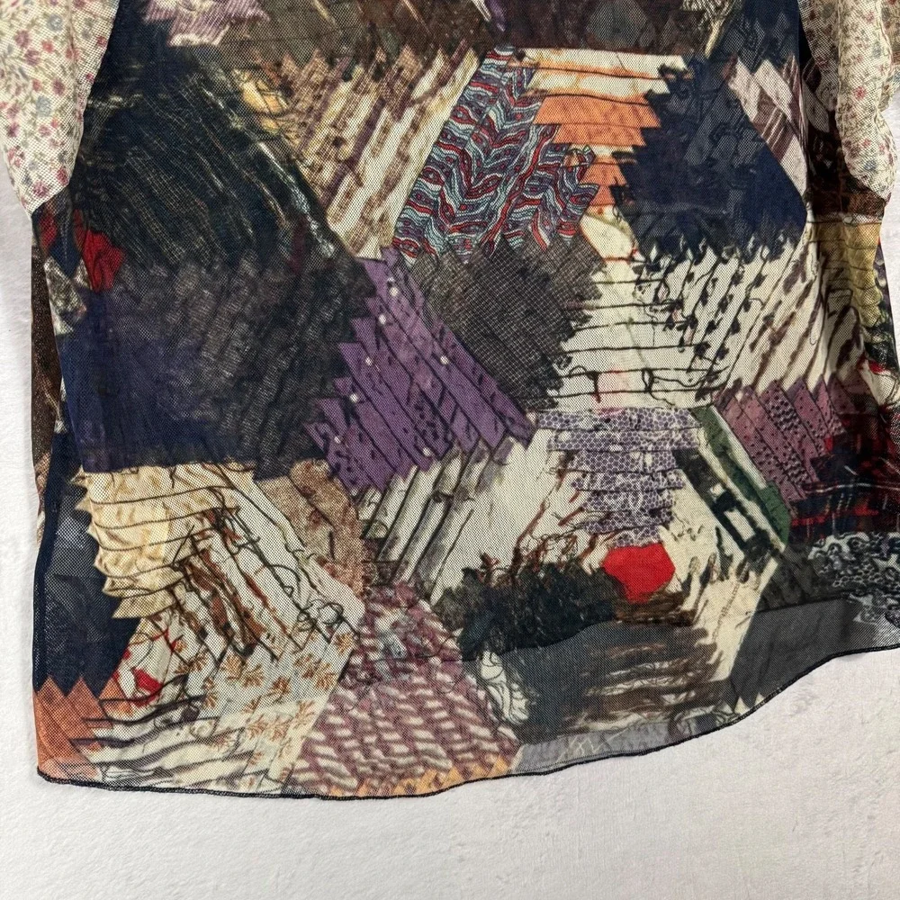 Denim & Supply Ralph Lauren Patchwork Sheer Mesh Top Western Cottage Boho Size M